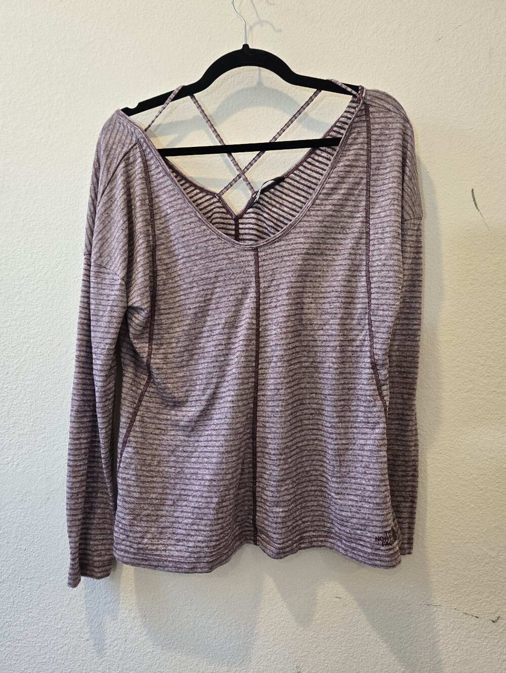 The North Face Striped Mauve Long-Sleeve Top with Crisscross Back sz M